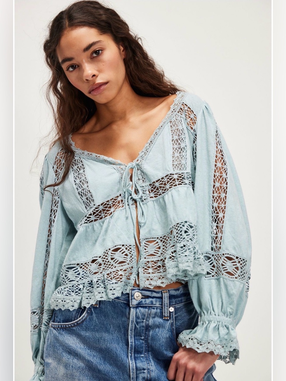 Free People Sweet Dreams Blouse - Hot Spring Baby Blue - Medium NWT